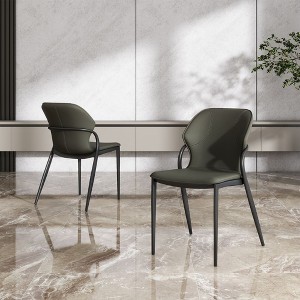 POVISON Contemporary Gray Wingback Dining Chairs Set of 2, Leather Side Chairs, Fully Assembled - 1 of 4