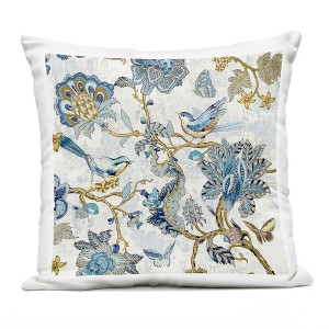 Stupell Industries Detailed Blue Floral Birds Pattern Outdoor Decorative Throw Pillow, 18 x 18 - 1 of 3