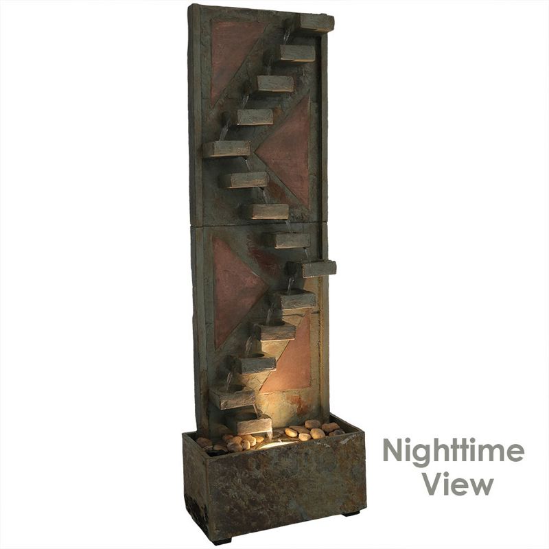 Sunnydaze 48"H Electric Natural Slate and Copper Accents Descending Staircase Outdoor Water Fountain with LED Light, 5 of 11