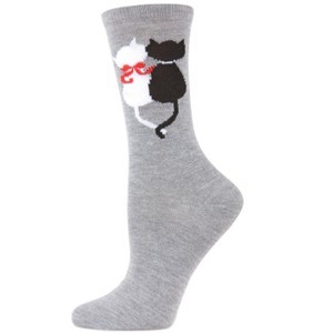 Memoi Purr-fectly In Love Crew Bamboo Blend Socks Med Gray Heather 9-11 - 1 of 4