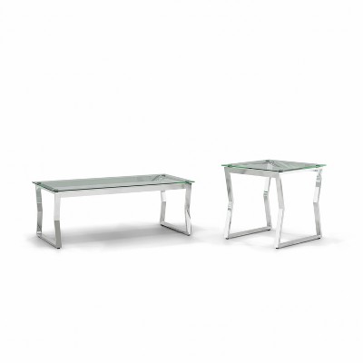 2pc Lindria Glass Top Coffee Table Set Chrome - miBasics: Sleek Modern Furniture, Steel Frame