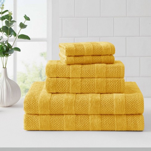 6pc Roman Super Soft Cotton Quick Dry Bath Towel Set Yellow - Madison Park