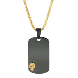 Steeltime 24" Men's two tone black ip and 18k gold plated stainless steel dog tag and skull pendant - 1 of 4