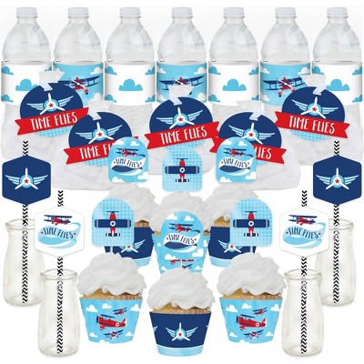 Big Dot of Happiness Taking Flight - Airplane - Vintage Plane Baby Shower or Birthday Party Favors and Cupcake Kit - Fabulous Favor Party Pack 100 Pc