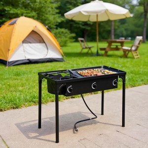 Resenkos Propane Gas Camp Stove with High Pressure Burners, Outdoor Cooking Equipment for Adventurers , Cast Iron Construction, 225K BTU Heat, - 1 of 1