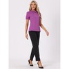 INSPIRE CHIC Women's Bow Tie Neck Solid Color Elastic Cuffs Elegant Office Short Sleeve Blouse - 3 of 4