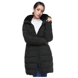 Rokka&Rolla Women's Heavy Long Winter Coat with Fleece Hood Parka Jacket - 1 of 4