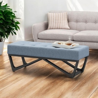 Alilang 47.25 inches Modern Tufted Upholstered Bench with Geometric Metal Base-Light Blue
