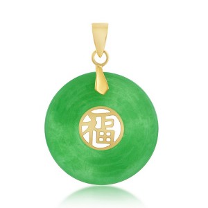 Classic Gold 14K Yellow Gold, Jade 15mm Round 'Good Luck' Pendant - 1 of 2
