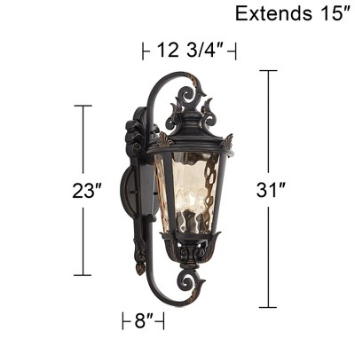 Vintage Bronze Outdoor Wall Light with Champagne Hammered Glass