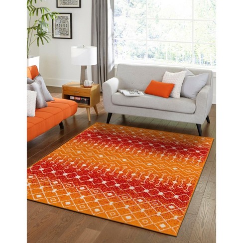 Loom Trellis Frieze Collection Area Rug - Geometric (4' x 6', Orange/ buy Ivory