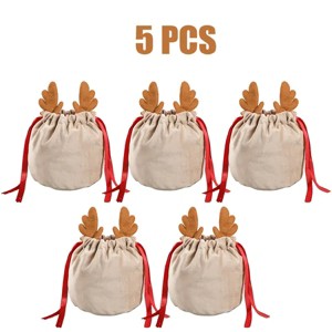 5 Pcs Christmas Drawstring Candy Bags Multi-purpose Velvet Pouches 2 Colors Christmas Candy Antlers Bag Xmas Wrapping Bags for Christmas Party - 1 of 4