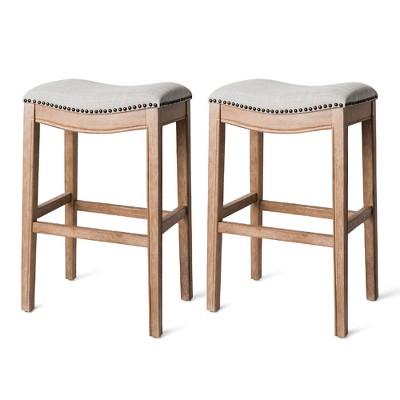 Maven Lane Adrien Upholstered Backless Saddle Kitchen Stool, Set of 2