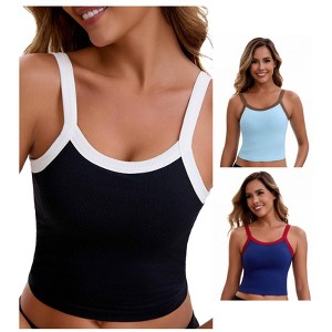 INSPIRE CHIC Women's 3 Packs Spaghetti Strap Camisole Sleeveless Contrast Color Cropped Tank Top - 1 of 4