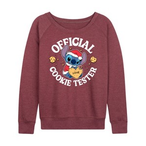 Women's - Lilo and Stitch - Christmas Official Cookie Tester Lightweight French Terry Wide Neck Long Sleeve Shirt - 1 of 4