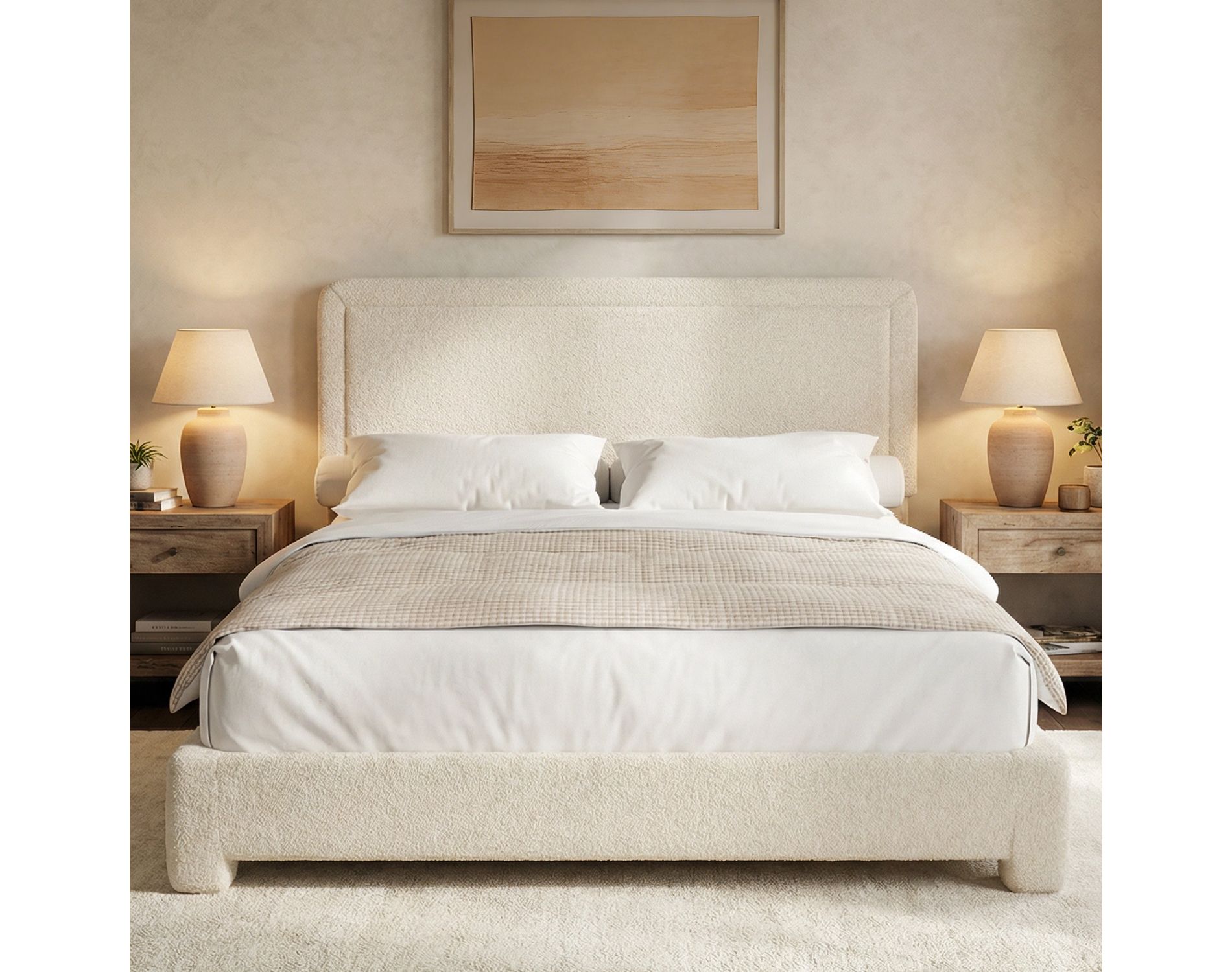 Dyonery Boucle Bed Frame,Modern Bed Frame with Adjustable Headboard, Soft Rounded Corners,No Box Spring Required,Easy Assembly