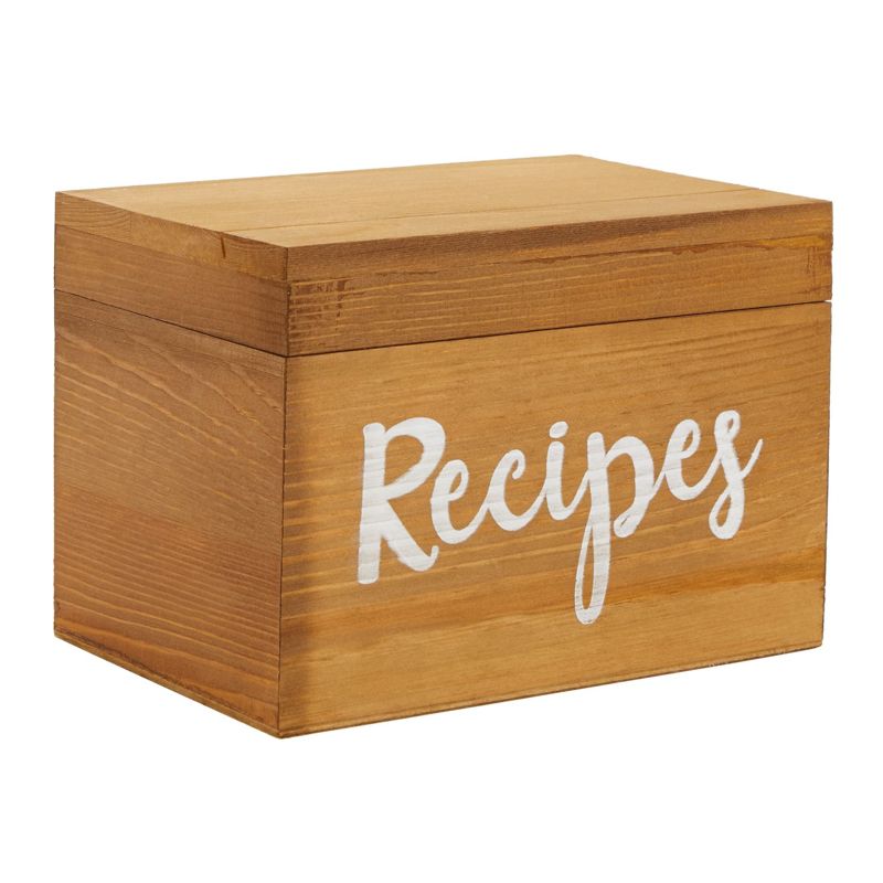 Juvale Wooden Recipe Box with 60 4x6 Cards, 24 Dividers with Tabs, and Meat, Veggie, Dessert, Beverage, Substitution, and Blank Sections, 7x5x5 in, 5 of 9