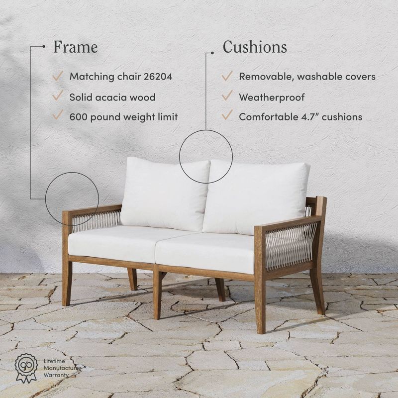Nathan James 3pc Freya Bohemian Wood Outdoor patio Conversation Set with wood Frame White/Light Brown, 3 of 12