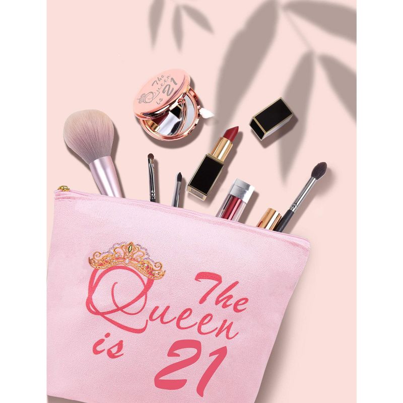 DoraDreamDeko 21st Birthday Gifts for Women, Makeup Bag & Mirror, Pink & Rose Gold, 5 of 8