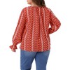 Women's Plus Size Printed Pattern Tie Notch V Neck Flare Long Sleeve Casual Blouses - Agnes Orinda - 4 of 4