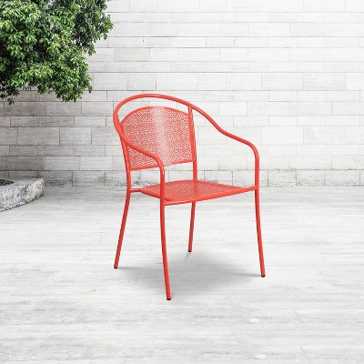 Coral Pink Metal Rain Flower Design Arm Chair