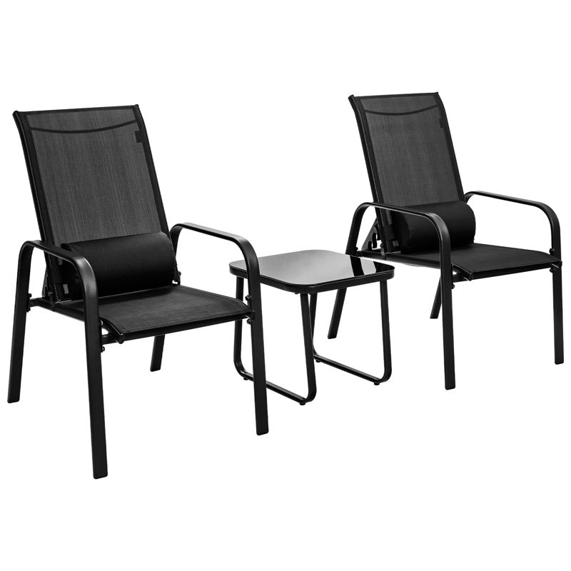 Tangkula 3PCS Patio Adjustable Back Stackable Chairs Side Table Set Bistro Set Classic Furniture Chair Set for Garden Black/Brown/Grey, 1 of 10