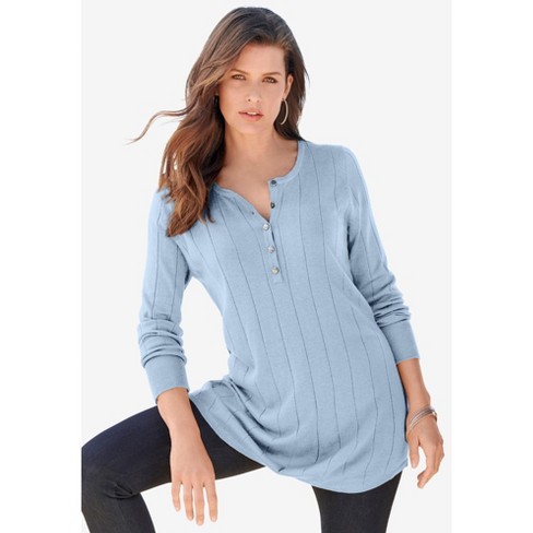 Roaman's Women's Plus Size Fine Gauge Drop Needle Henley Sweater, 5x ...