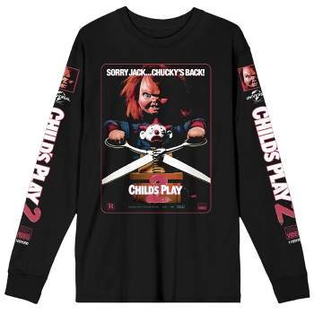 Chucky Child's Play 2 VHS Cover Art Crew Neck Long Sleeve Men's Black Tee