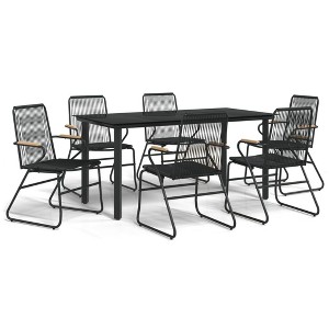 vidaXL Patio Dining Set Conversation Set with Coffee Table Black PVC Rattan - 63" Table Length 6 Items - 1 of 4