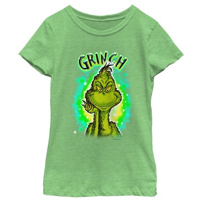 Girl's Dr. Seuss Airbrush Grinch T-shirt - Green Apple - Medium : Target