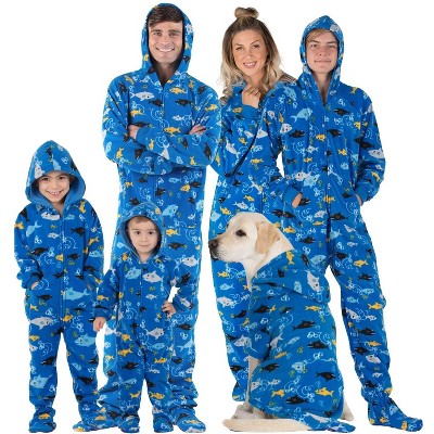 Shark Frenzy Hoodie One Piece - Adult Hooded Footed Pajamas, One Piece  Hooded Pjs