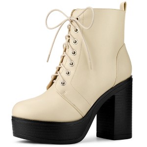 Allegra K Women's Platform Chunky High Heel Lace Up Combat Boots - 1 of 4