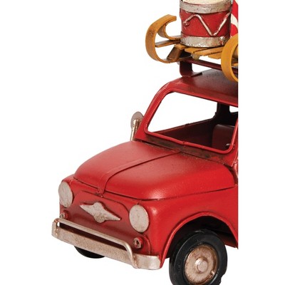 Festive Red Metal Car Figurine with Colorful Luggage