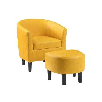 Take a Seat Churchill Accent Chair with Ottoman Yellow Faux Leather - Breighton Home
