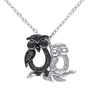 .02 CT. T.W. Black Diamond Double Owl Pendant Necklace in Sterling Silver (18")