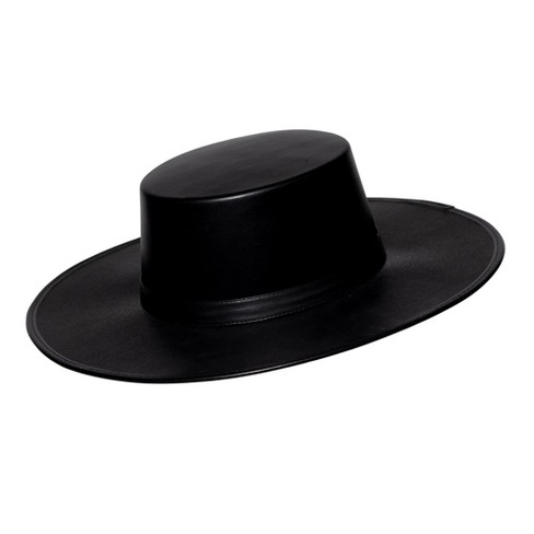 Underwraps Costumes Faux Leather Flat Brim Hat Adult Costume Accessory | Black - image 1 of 4