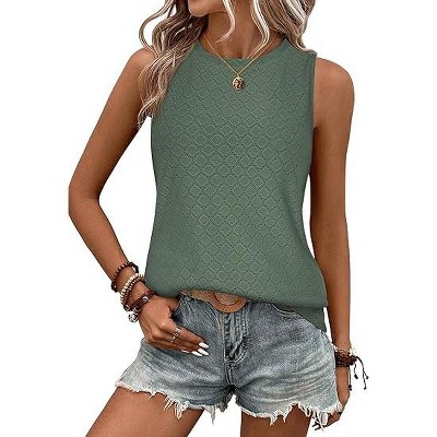 Zeagoo Tank Tops for Women Sleeveless Eyelet Shirts High Neck Cute Summer Top Loose