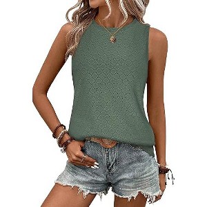Zeagoo Tank Tops for Women Sleeveless Eyelet Shirts High Neck Cute Summer Top Loose - 1 of 4