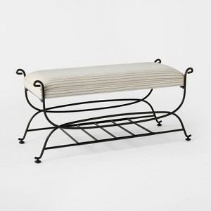 Metal Bench Brown Metal Performance Stripe Fabric Brown Metal - Threshold™ designed with Studio McGee; Assembly Required - 1 of 4