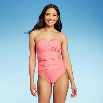 Women's Full Coverage Tummy Control High Neck Halter One Piece Swimsuit -  Kona Sol™ Coral Pink 14 : Target