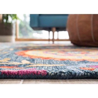 Handmade Blue and Multicolor Floral Wool 3' x 5' Area Rug