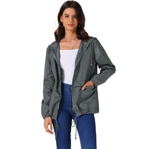 INSPIRE CHIC Women's Adjustable Drawstring Waterproof with Hood Windbreaker Lightweight Raincoats with Pockets - 1 of 4