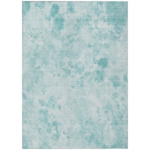 Aqua Teal Blue And Ivory Floral Washable Indoor Outdoor Area Rug - 1 of 4