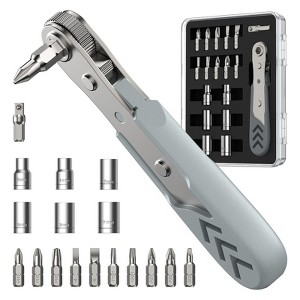 Itopfox 17-in-1 Right Angle Ratcheting Screwdriver Set with Bearing Steel Bits, 36-Tooth Mini Ratchet Wrench, Magnetic Offset ScrewdriveR - 1 of 4