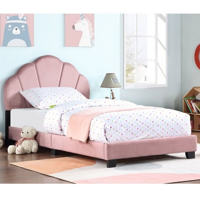PAGED Bed Frame with LED Lights, Modern Upholstered Princess Bed with Crown Headboard and 2 Drawers, Easy Assembly