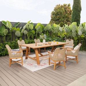 Cambridge Casual 7pc Sydney Teak Outdoor Patio Dining Set with Seat Pad Brown - 1 of 4