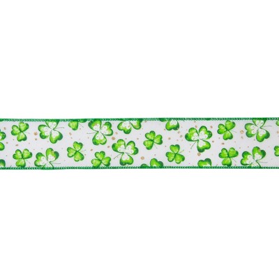 Northlight St. Patrick's Day Shamrocks Wired Spring Craft Ribbon - 2.5" x 10 Yards