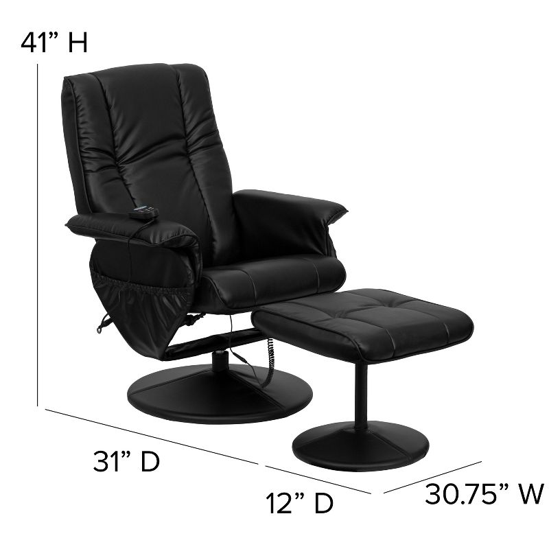 Emma and Oliver Massaging and Heat Controlled Recliner & Ottoman Set in Black LeatherSoft, 4 of 12