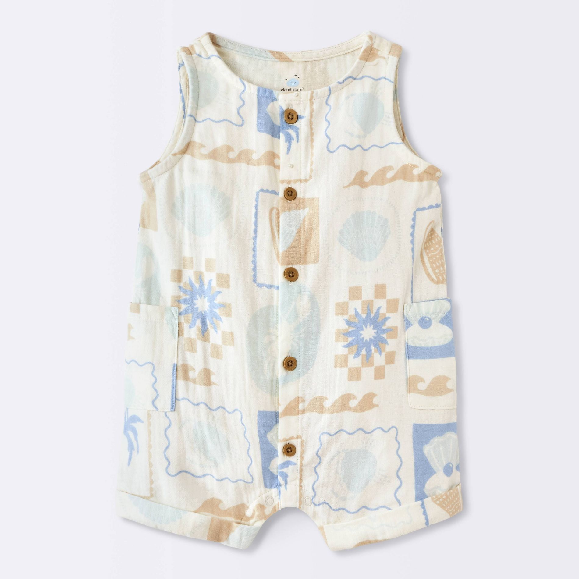 Baby Boys' Woven Postcard Graphic Romper - Cloud Island™ Ivory