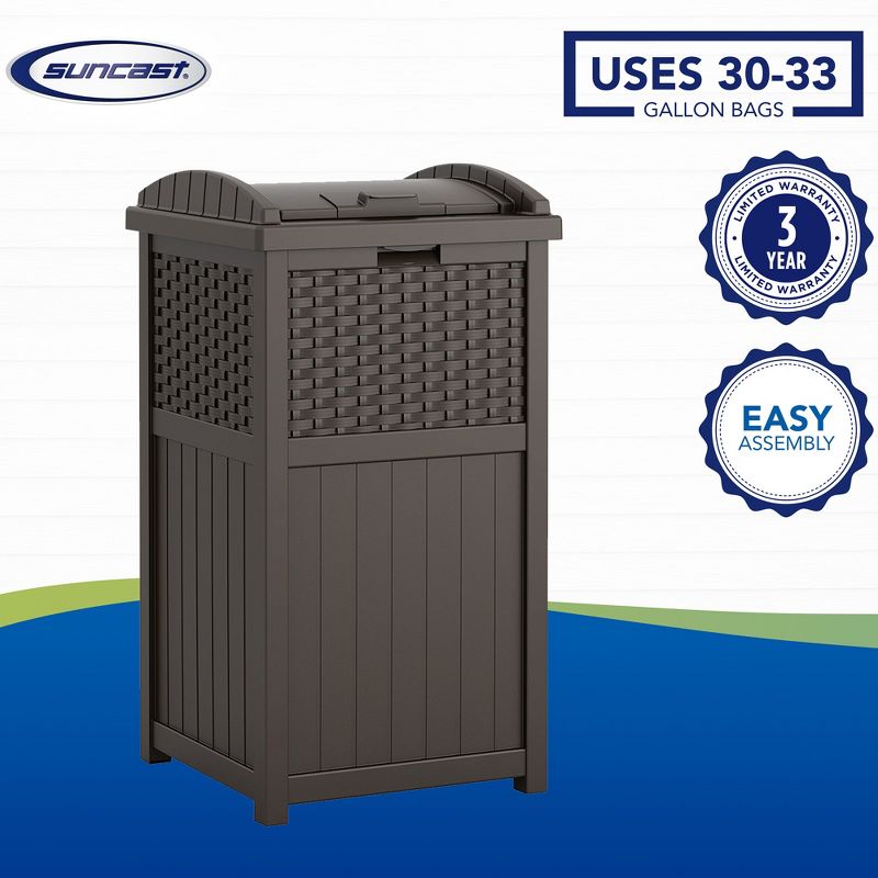 Suncast GHW1732 Trashcan Hideaway Outdoor 33 Gallon Garbage Waste Bin, Brown, 5 of 7